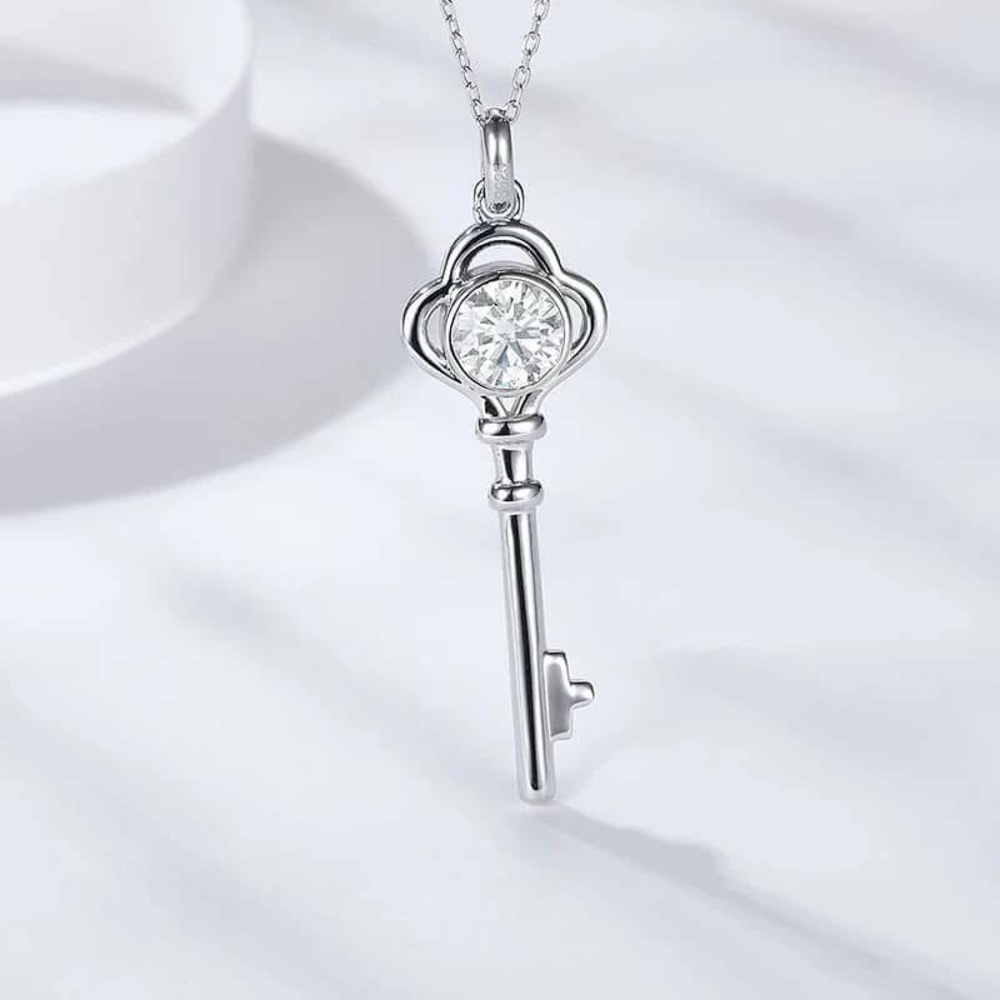 Key Necklace 1 CT Women's Moissanite Sterling Silver